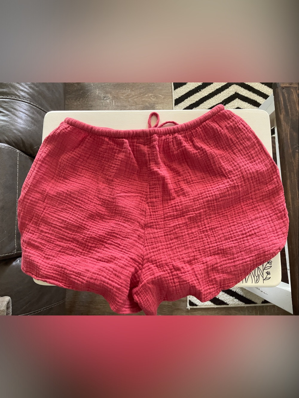Universal Thread Pink Drawstring Gauze Shorts with Eyelet Floral Detail (0062) - Picture 2 of 4